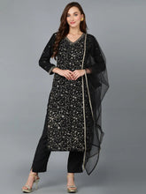 Black Silk Blend Embroidered Party wear Suit-VKSKD1755